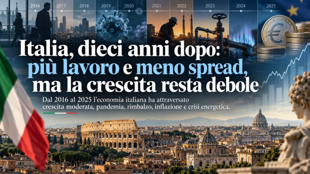 Italia, dieci anni dopo: più lavoro e meno spread, ma la crescita resta debole